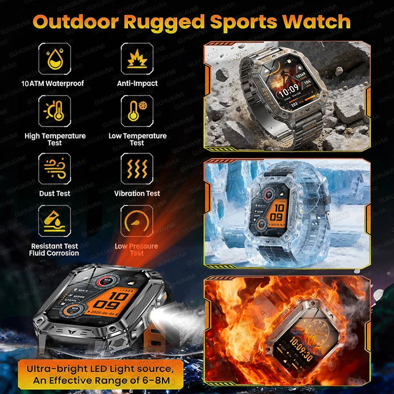 Smartwatch Militar 2026 – À Prova d'Água (5ATM), Bateria de 1400mAh, GPS, Tela AMOLED HD de 2,01"