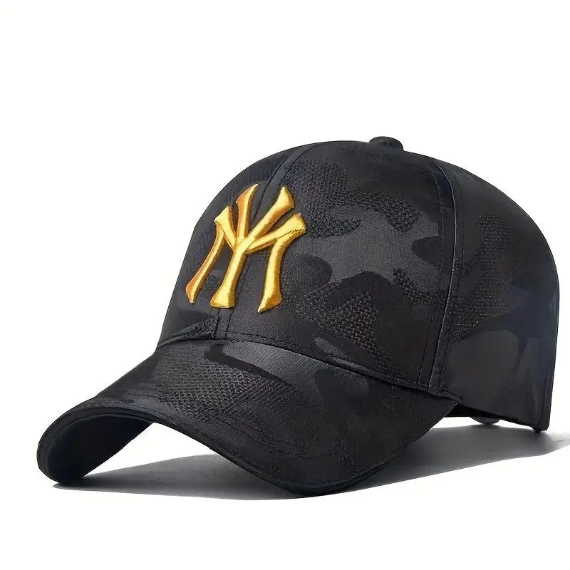 Boné de Beisebol Camuflado com Bordado de Letra – Estilo Casual e Ajustável