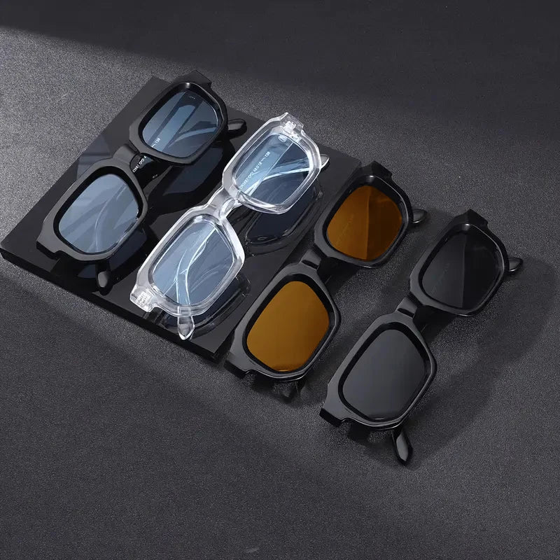 Kit com 4 Óculos de Sol Masculinos Vintage com Armação Retangular – Estilo Retrô, Design de Luxo e Proteção UV400