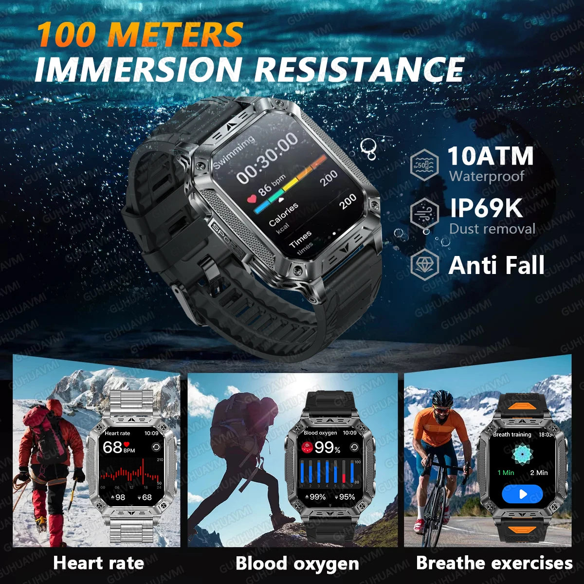 Smartwatch Militar 2026 – À Prova d'Água (5ATM), Bateria de 1400mAh, GPS, Tela AMOLED HD de 2,01"