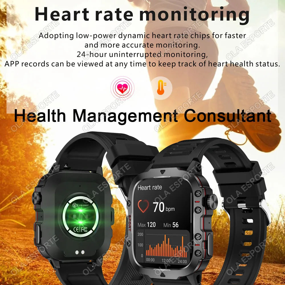Smartwatch Militar 2026 – 3ATM Monitor de Saúde e Pressão Arteria