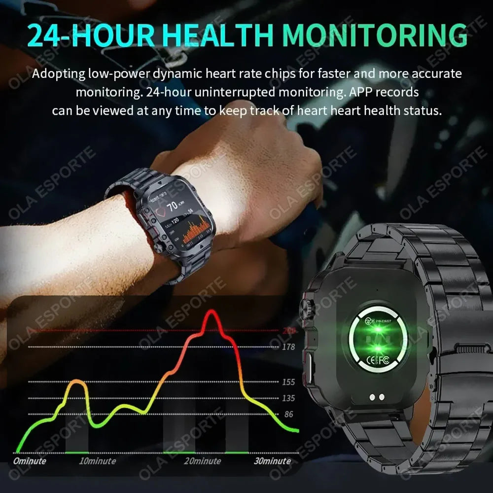 Smartwatch Militar 2026 – 3ATM Monitor de Saúde e Pressão Arteria
