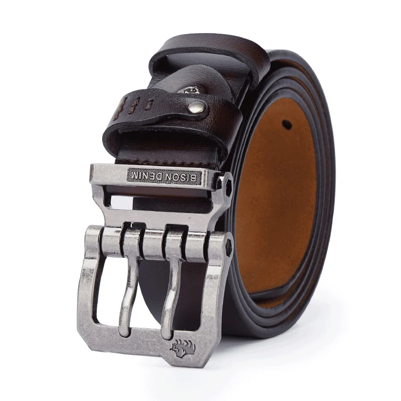 Cinto Masculino de Couro de Alta Qualidade – Fivela de Pino Estilo Vintage e Luxuoso
