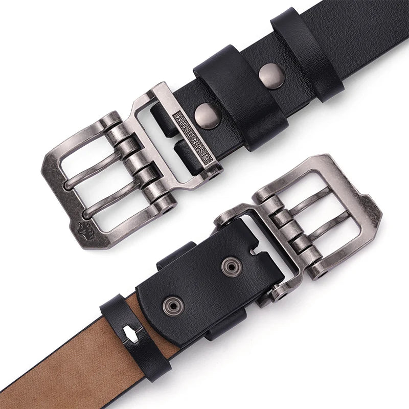 Cinto Masculino de Couro de Alta Qualidade – Fivela de Pino Estilo Vintage e Luxuoso