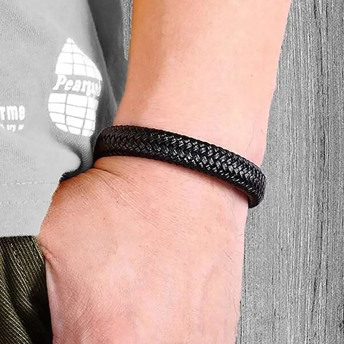 Pulseira magnética masculina de couro PU preto