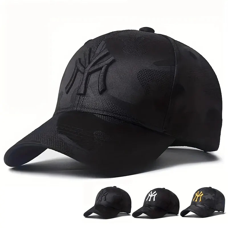 Boné de Beisebol Camuflado com Bordado de Letra – Estilo Casual e Ajustável