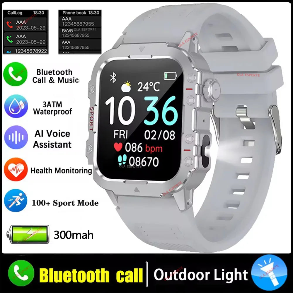 Smartwatch Militar 2026 – 3ATM Monitor de Saúde e Pressão Arteria