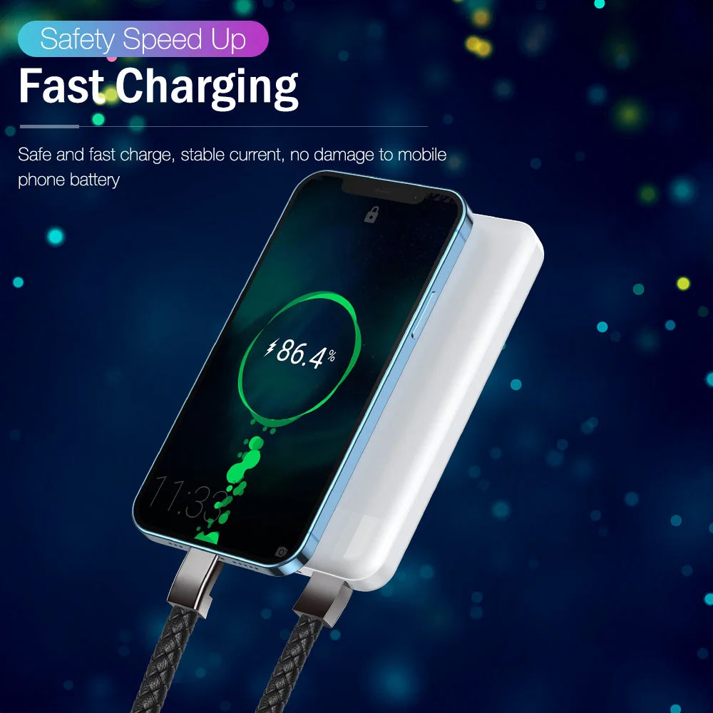 Cabo de Carregamento Rápido Portátil em Formato de Pulseira – Compatível com iPhone 11, 12, 13, 14 Pro Max, Samsung, Huawei, Xiaomi (USB, Micro-USB e Tipo-C)