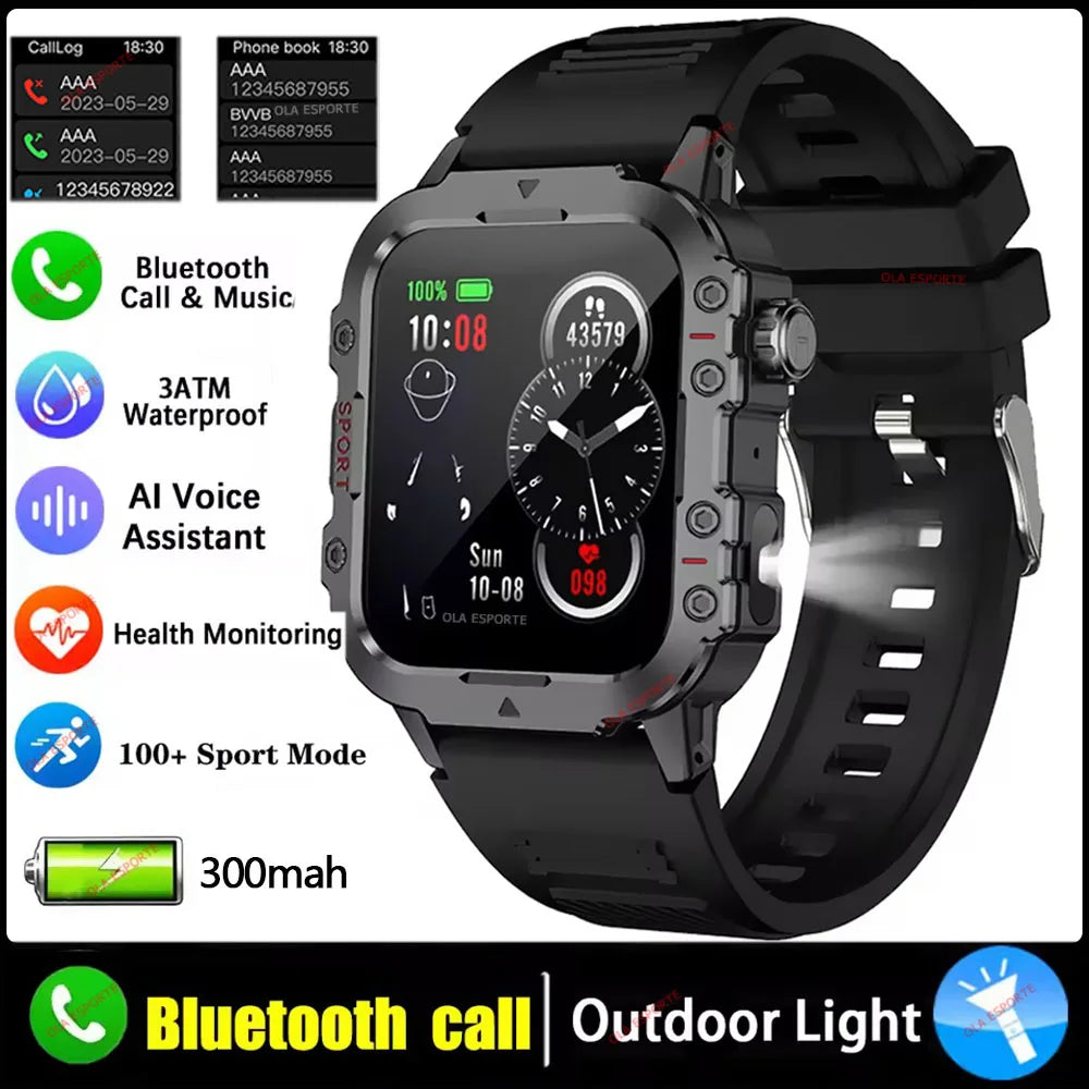 Smartwatch Militar 2026 – 3ATM Monitor de Saúde e Pressão Arteria