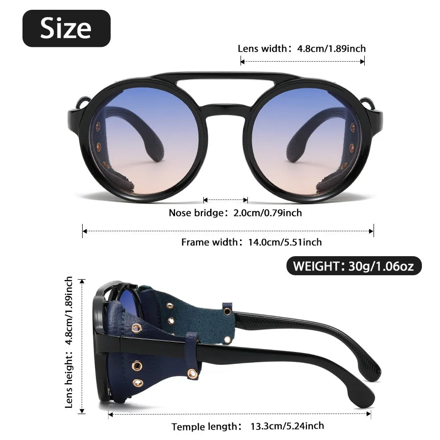 Óculos de Sol Retrô – Estilo Vintage com Detalhes em Couro, Lentes Redondas – Proteção UV400