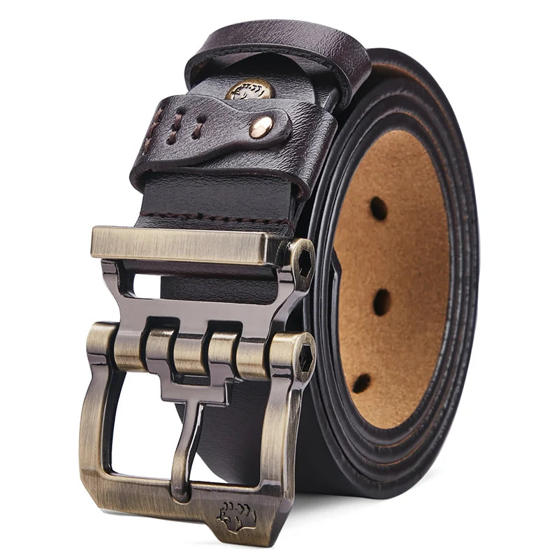 Cinto Masculino de Couro de Alta Qualidade – Fivela de Pino Estilo Vintage e Luxuoso