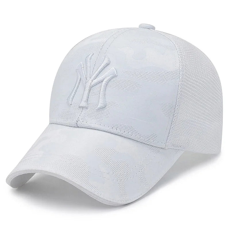 Boné de Beisebol Camuflado com Bordado de Letra – Estilo Casual e Ajustável