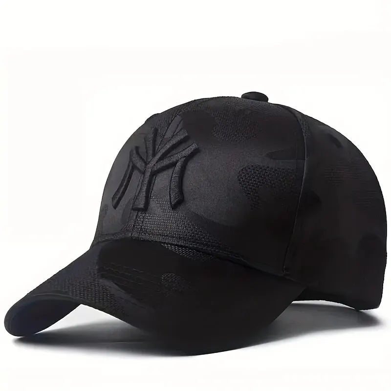 Boné de Beisebol Camuflado com Bordado de Letra – Estilo Casual e Ajustável