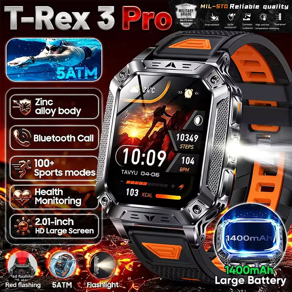 Smartwatch Militar 2026 – À Prova d'Água (5ATM), Bateria de 1400mAh, GPS, Tela AMOLED HD de 2,01"