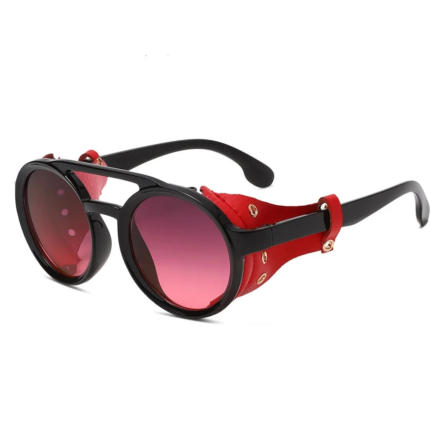 Óculos de Sol Retrô – Estilo Vintage com Detalhes em Couro, Lentes Redondas – Proteção UV400