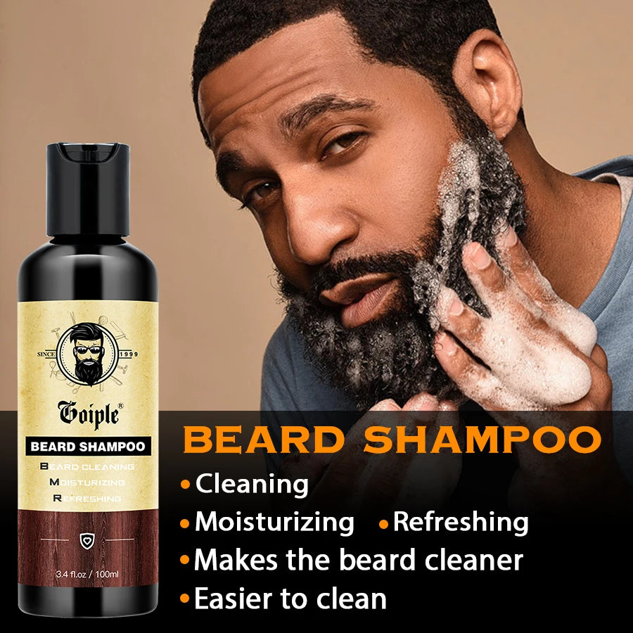 Kit de Cuidados para Crescimento de Barba GOIPLE: Shampoo, Óleo Condicionante, Lavagem de Limpeza Profunda, Bálsamo Hidratante e Produtos para Alinhar os Fios