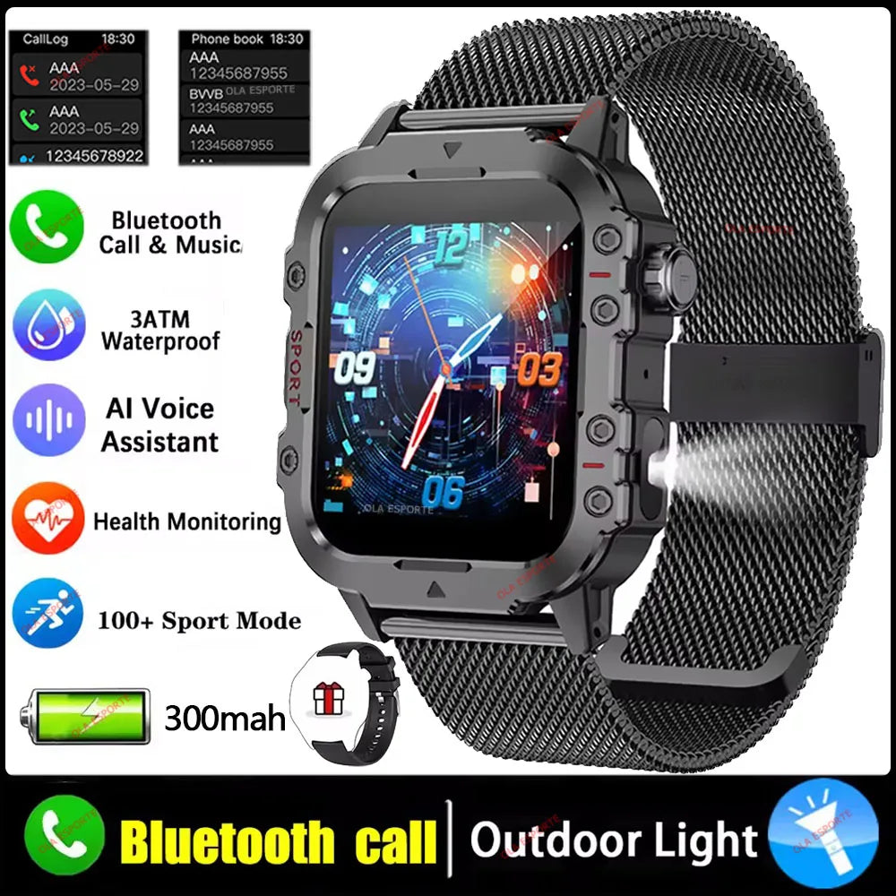 Smartwatch Militar 2026 – 3ATM Monitor de Saúde e Pressão Arteria