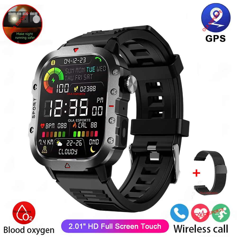 Smartwatch Militar 2026 – 3ATM Monitor de Saúde e Pressão Arteria