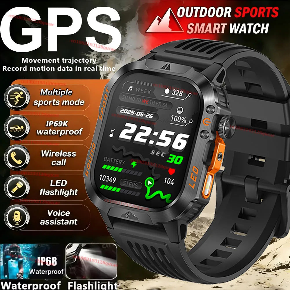Smartwatch Militar 2026 – 3ATM Monitor de Saúde e Pressão Arteria