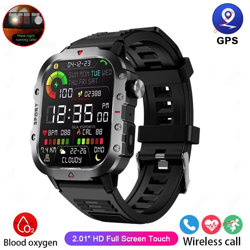 Smartwatch Militar 2026 – 3ATM Monitor de Saúde e Pressão Arteria
