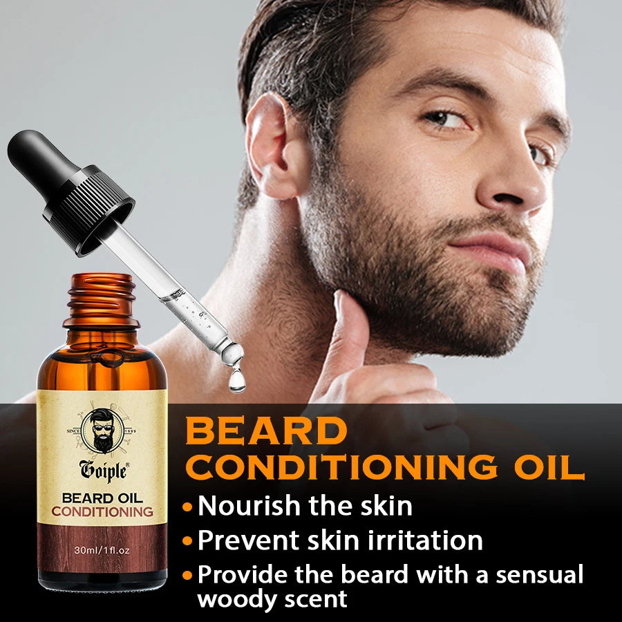 Kit de Cuidados para Crescimento de Barba GOIPLE: Shampoo, Óleo Condicionante, Lavagem de Limpeza Profunda, Bálsamo Hidratante e Produtos para Alinhar os Fios