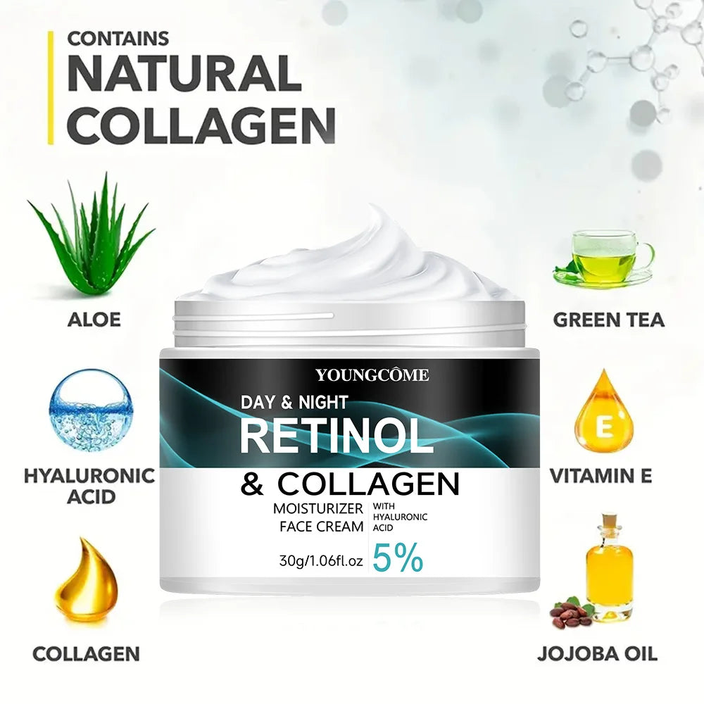 Creme de Retinol YOUNGCOME: promove a elasticidade e o brilho da pele, nutrindo e retendo a umidade para melhorar a textura cutânea.