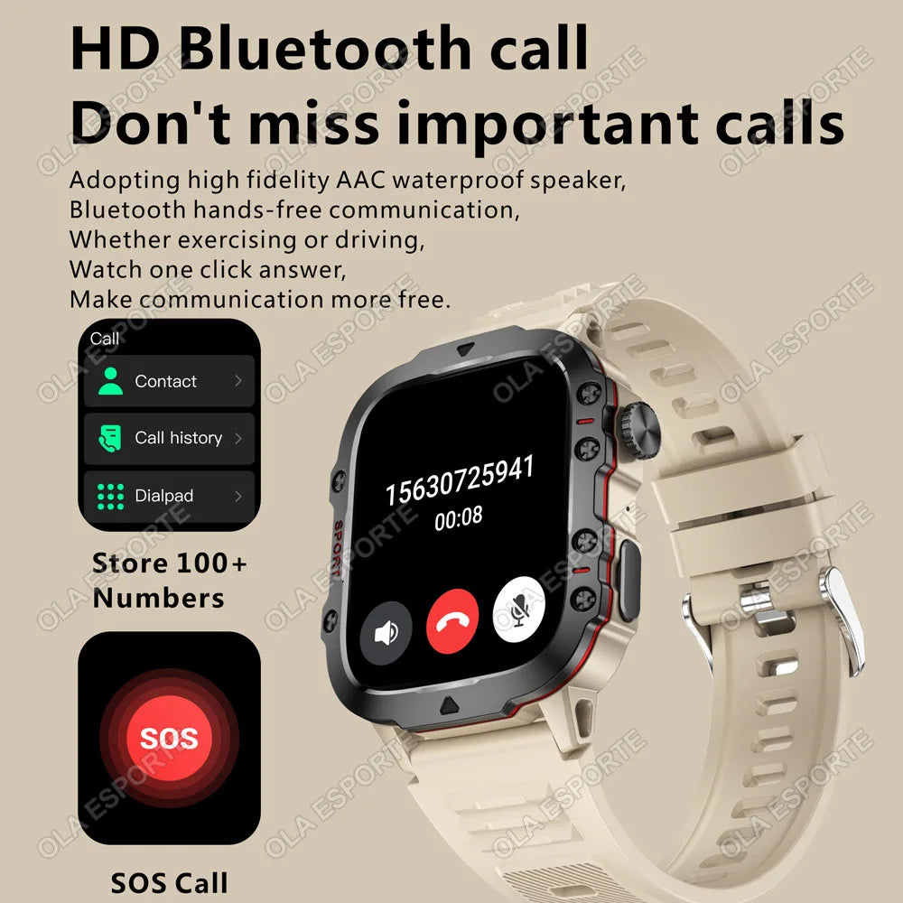 Smartwatch Militar 2026 – 3ATM Monitor de Saúde e Pressão Arteria