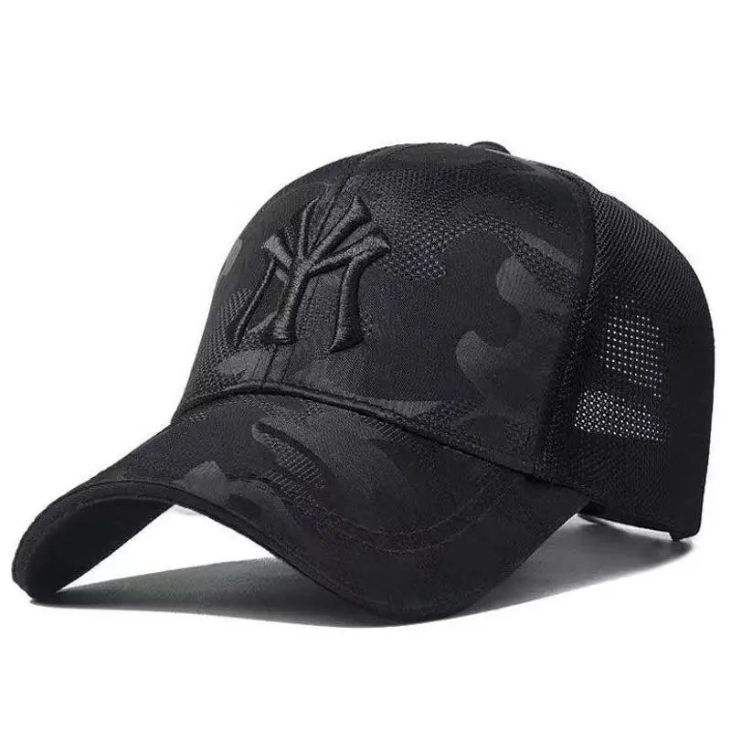 Boné de Beisebol Camuflado com Bordado de Letra – Estilo Casual e Ajustável