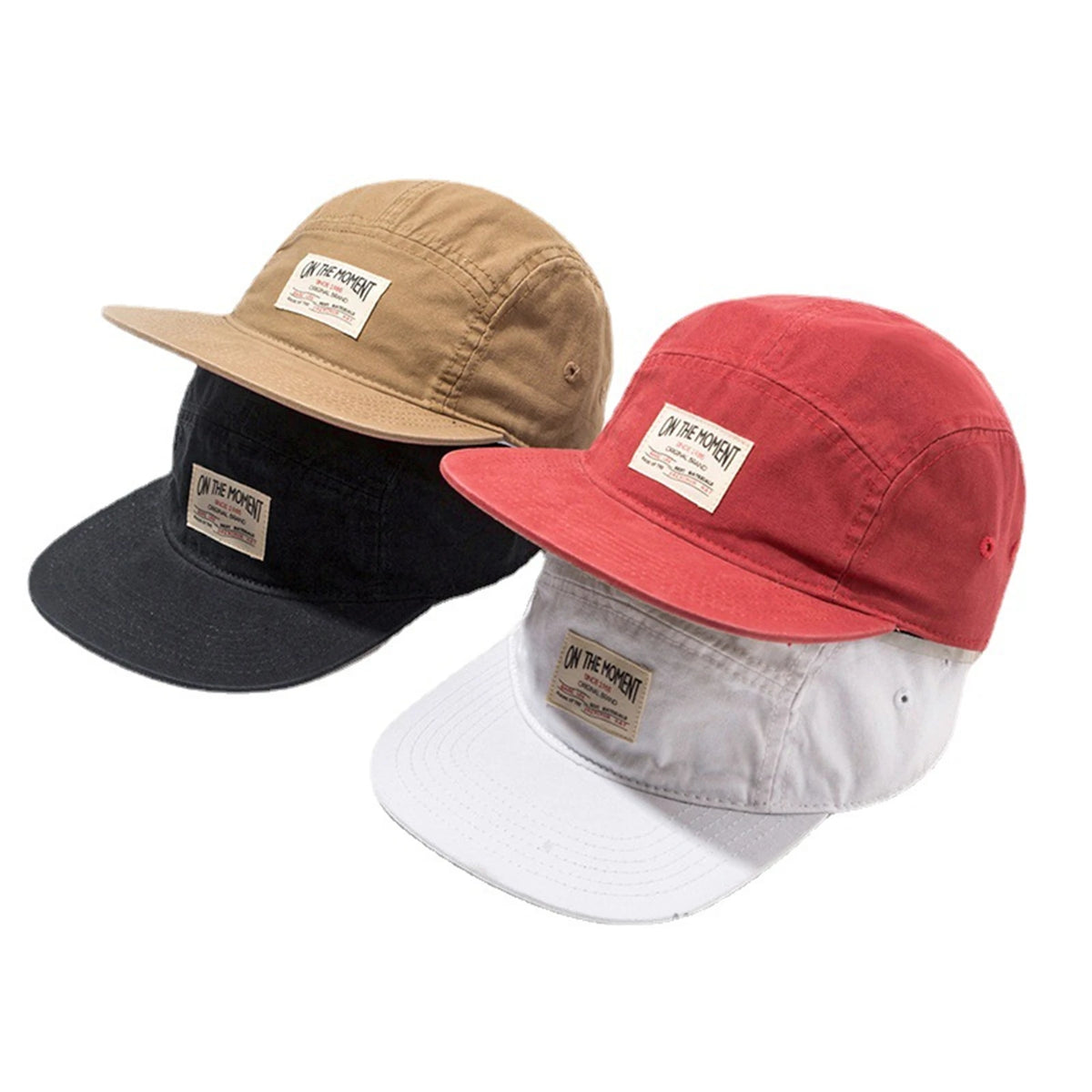 Boné de Beisebol "ON THE MOMENT" – Modelo 5 Painéis, Aba Reta (Snapback)