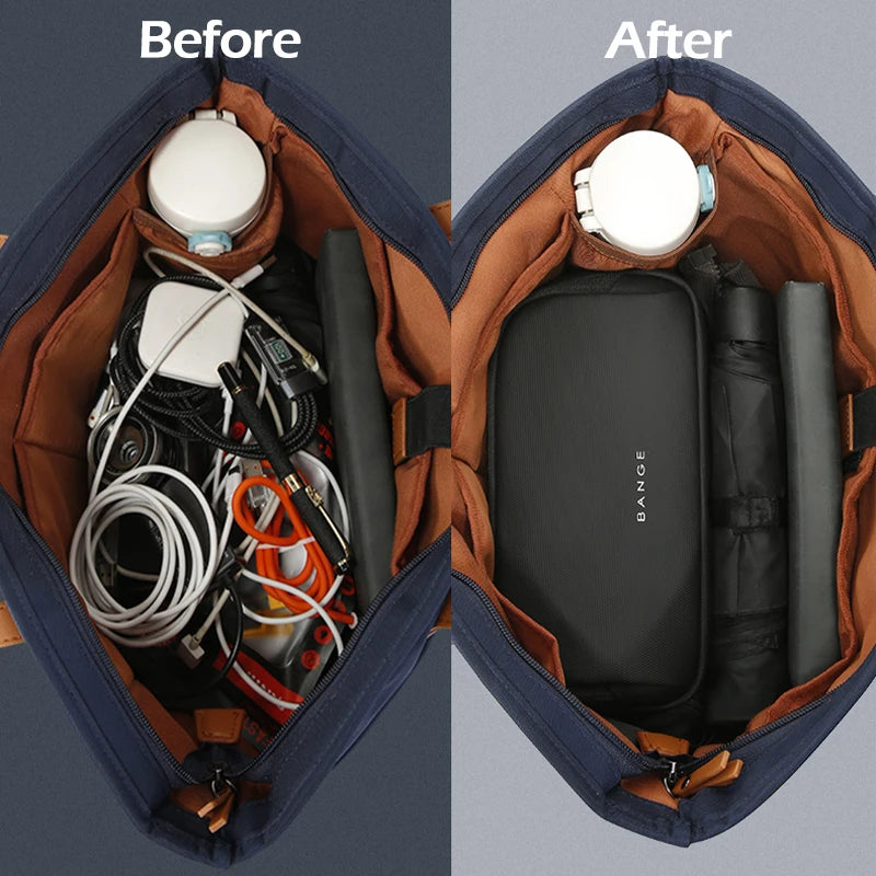 Bolsa de Mão BANGE em Poliéster, Leve e Impermeável, para Cabos e Dispositivos Digitais com Porta USB – Organizador de Viagem para Eletrônicos e Acessórios