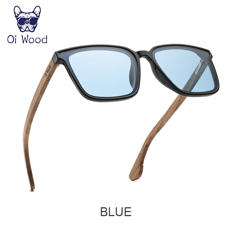 Óculos de Sol Oi Wood com Armação de Madeira e Lentes Azuis Polarizadas – Óculos de Luxo