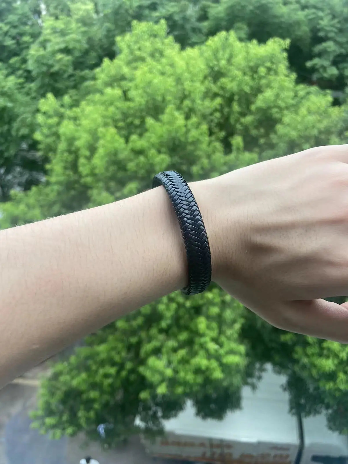 Pulseira magnética masculina de couro PU preto
