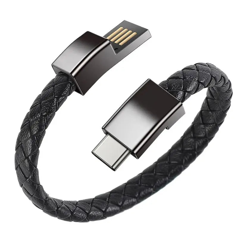 Cabo de Carregamento Rápido Portátil em Formato de Pulseira – Compatível com iPhone 11, 12, 13, 14 Pro Max, Samsung, Huawei, Xiaomi (USB, Micro-USB e Tipo-C)