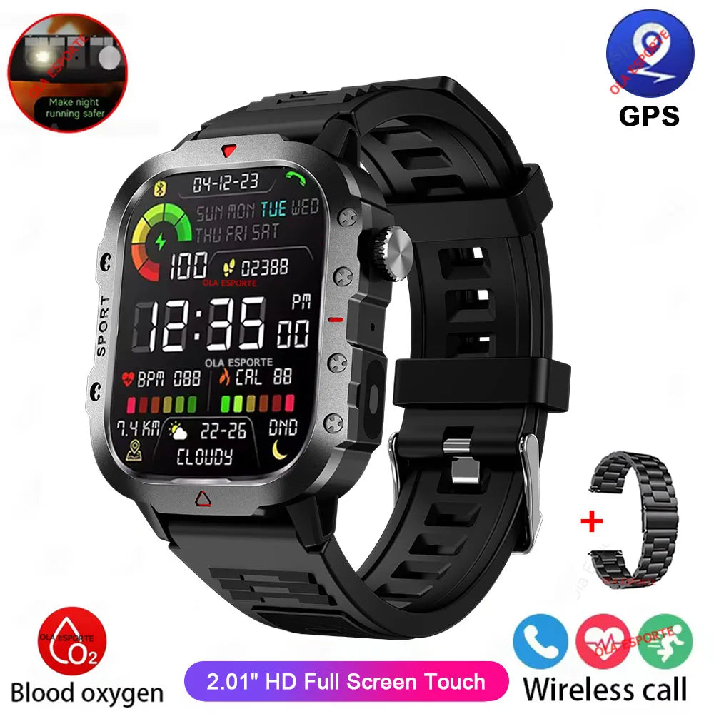 Smartwatch Militar 2026 – 3ATM Monitor de Saúde e Pressão Arteria