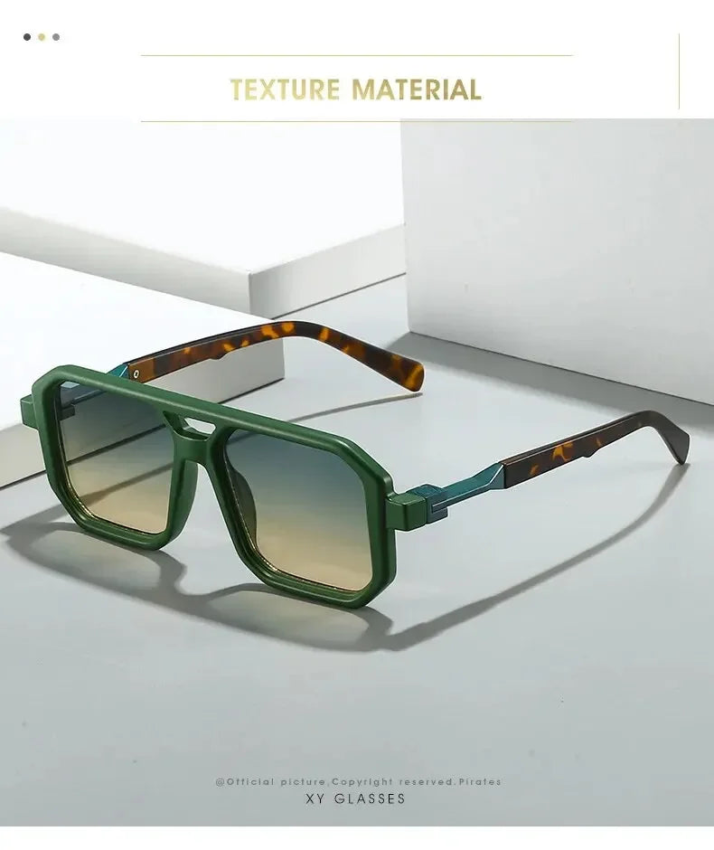 Óculos de Sol Retrô Quadrados com Ponte Dupla, Estilo Europeu e Americano, Óculos de Sol Decorativos e Modernos com Proteção UV400
